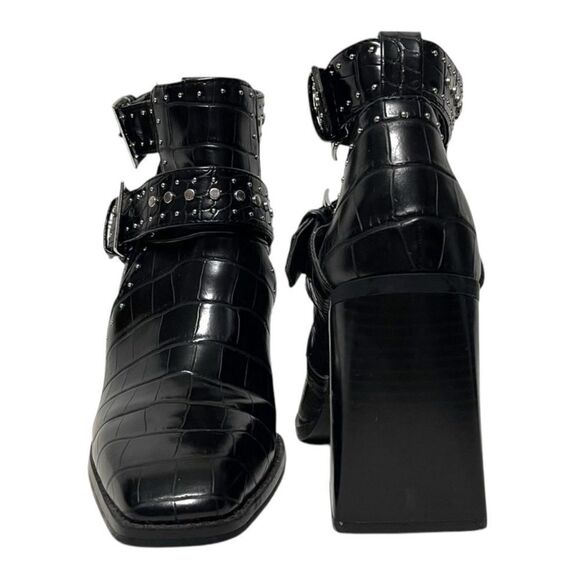 ZARA WOMAN Faux Croc Leather Studded Buckle Ankle Boots 37 - Picture 2 of 11